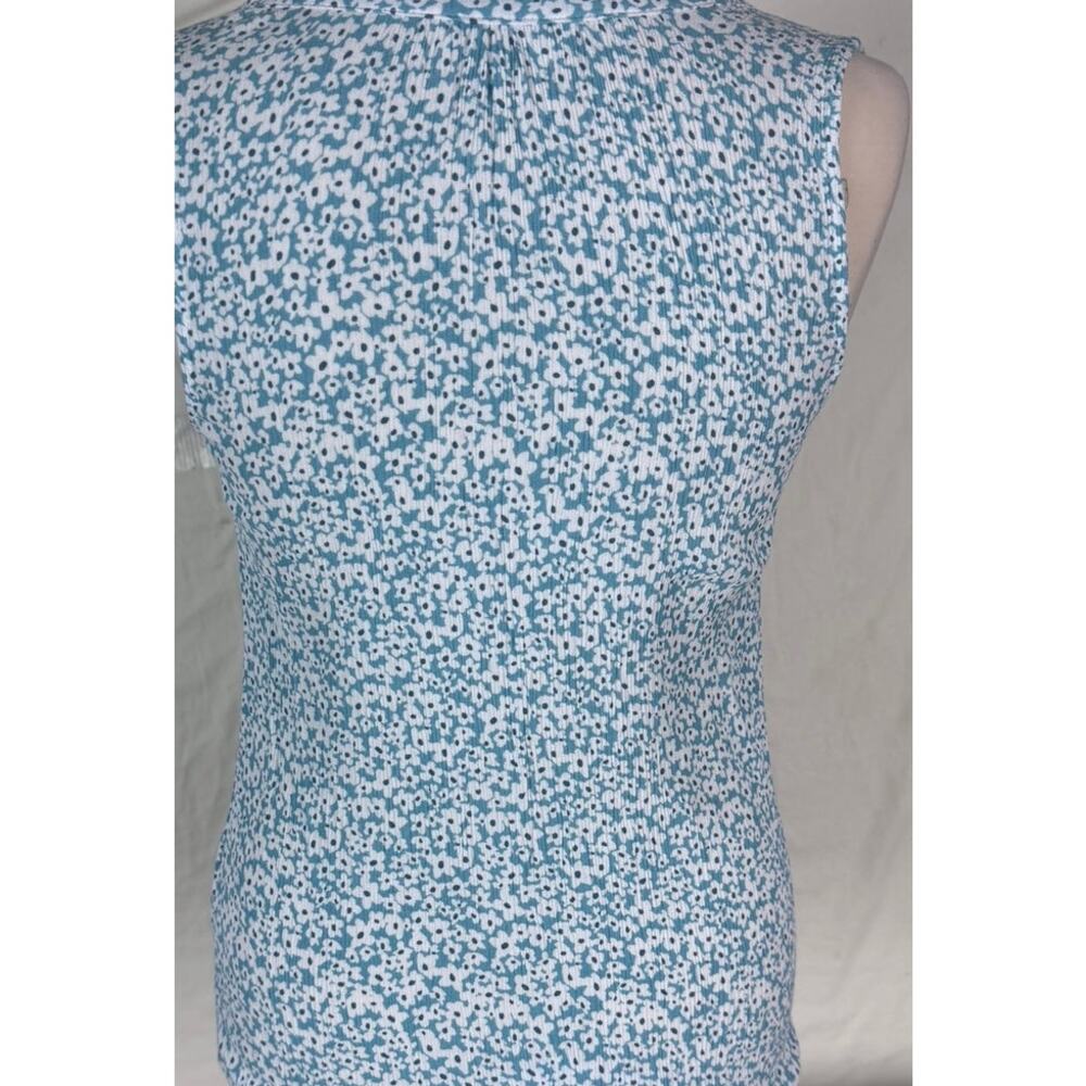 Market & Spruce Small Blue White Floral Sleeveless Tie Blouse 100% Rayon - Picture 6 of 8